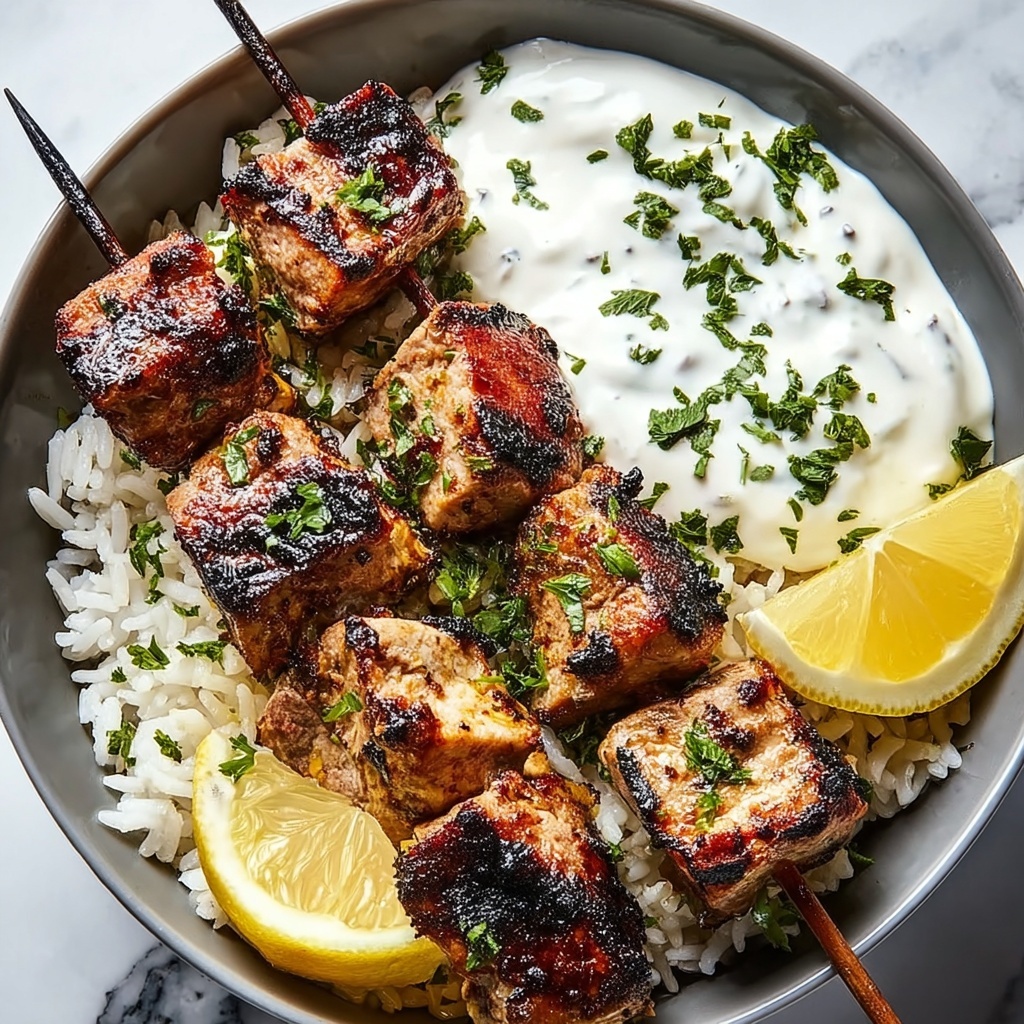 Greek Chicken Skewers with Lemon Rice Recipe - Recipe Image
