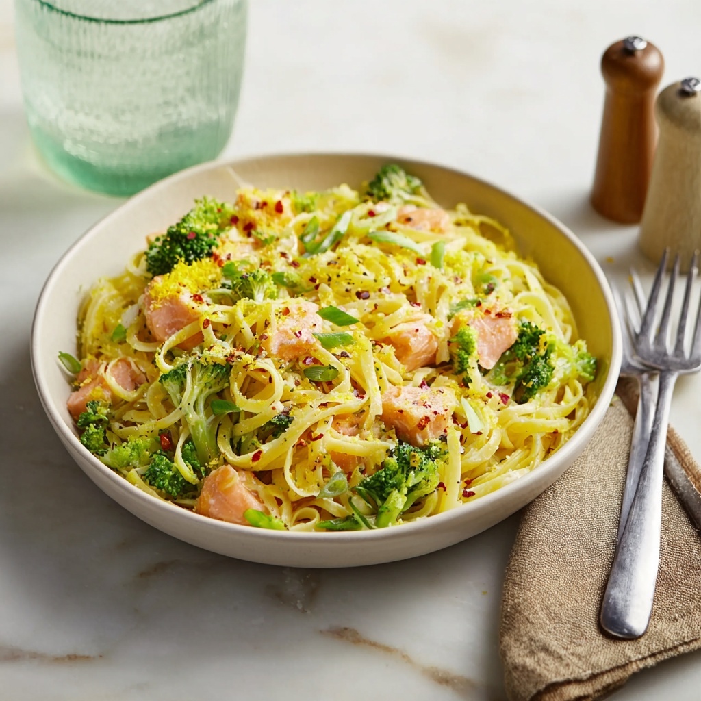 Creamy Pasta with Salmon and Broccoli Recipe - Recipe Image