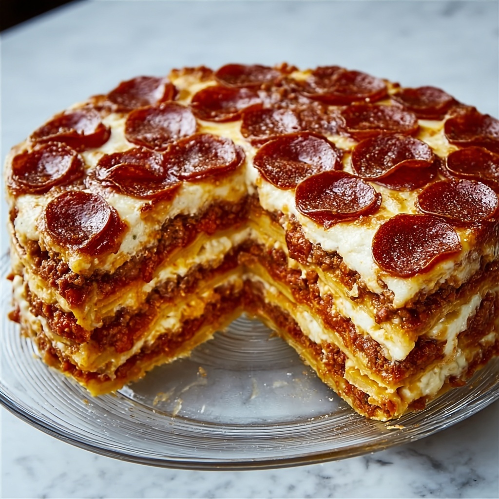 Pepperoni Pizza Layer Cake Recipe - Recipe Image