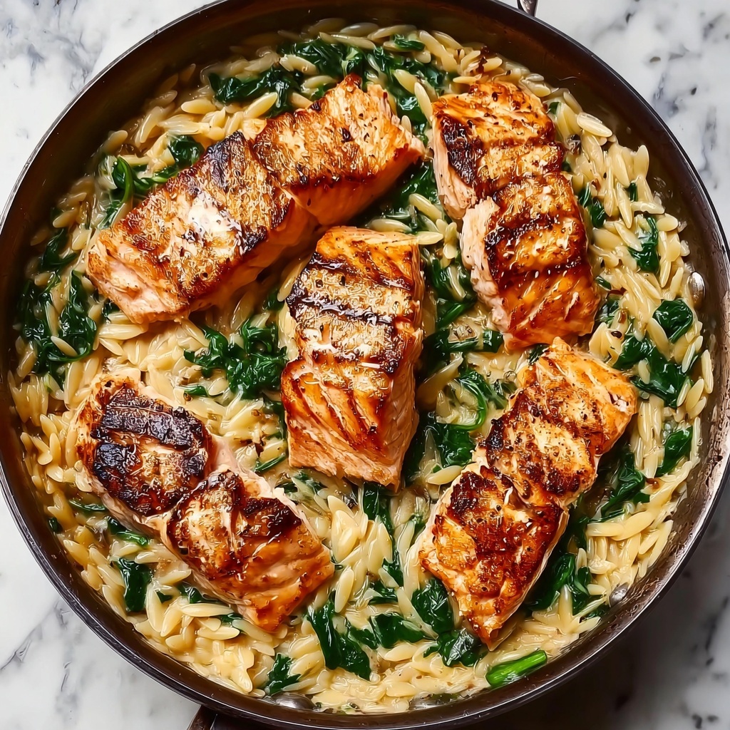 One Skillet Salmon with Lemon Orzo Recipe - Recipe Image