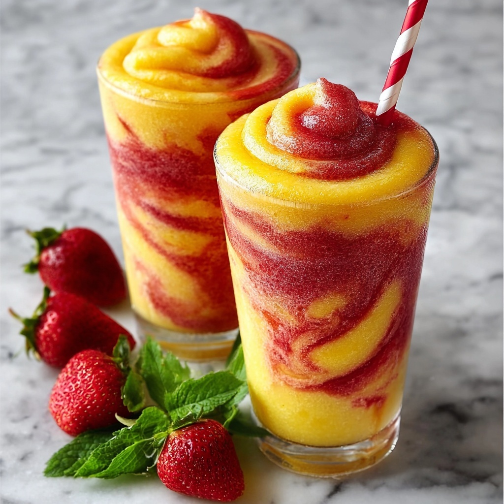 Fresh Pineapple Strawberry Swirled Slushies Recipe - Recipe Image