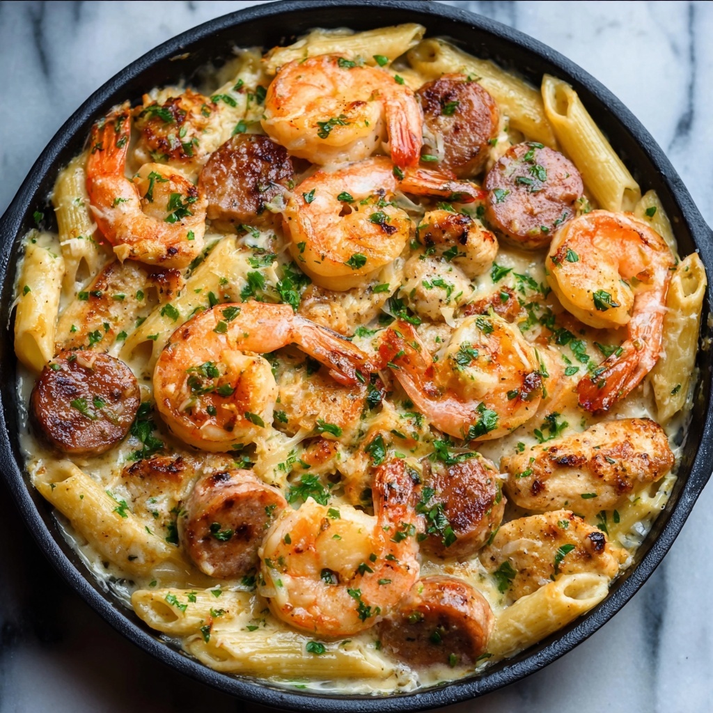 Garlic Butter Shrimp and Sausage Skillet Pasta Recipe - Recipe Image