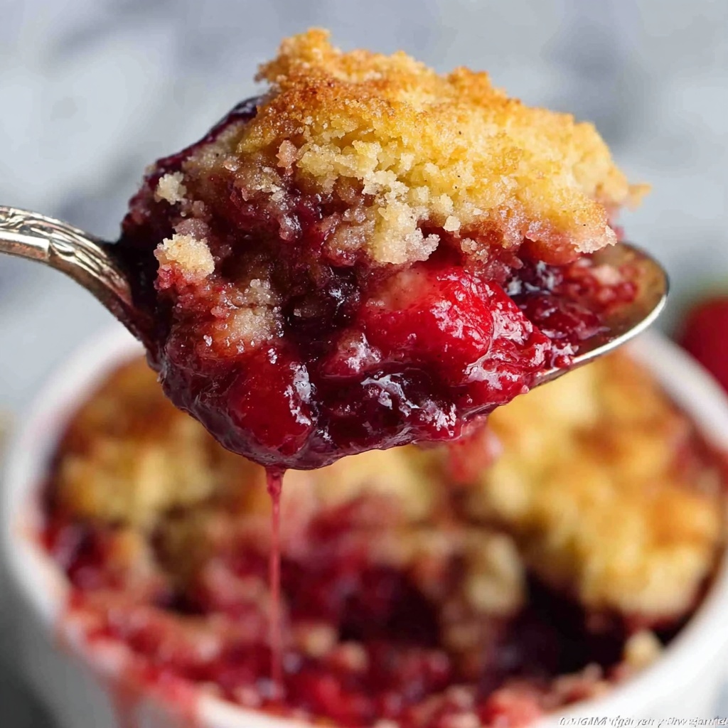 Strawberry Cobbler Topped with Brown Sugar Pecan Topping Recipe - Recipe Image
