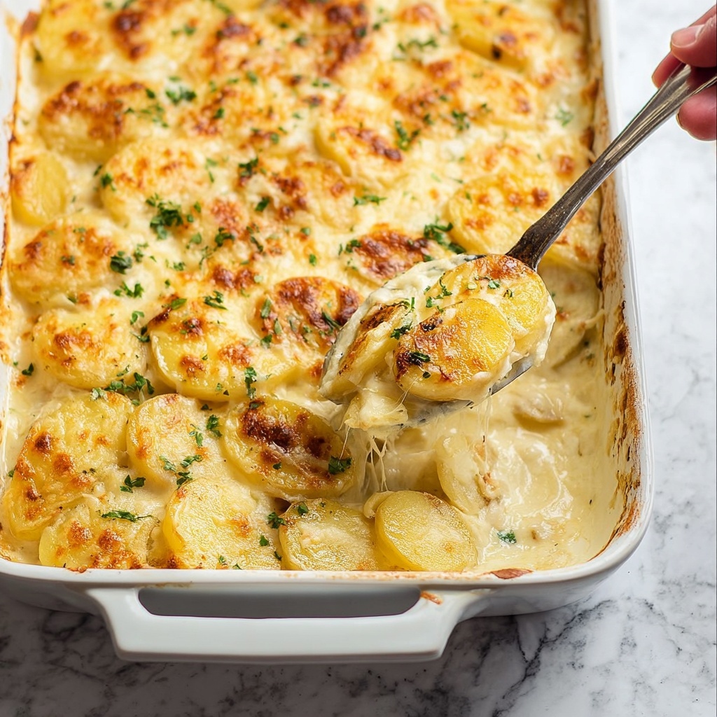 Cheesy Garlic Scalloped Potatoes Recipe - Recipe Image