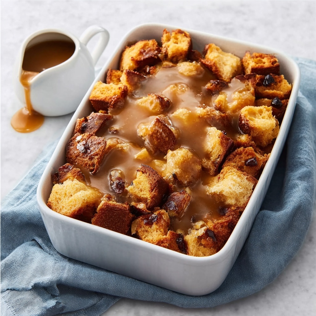 Old-Fashioned Bread Pudding with Vanilla Sauce Recipe - Recipe Image