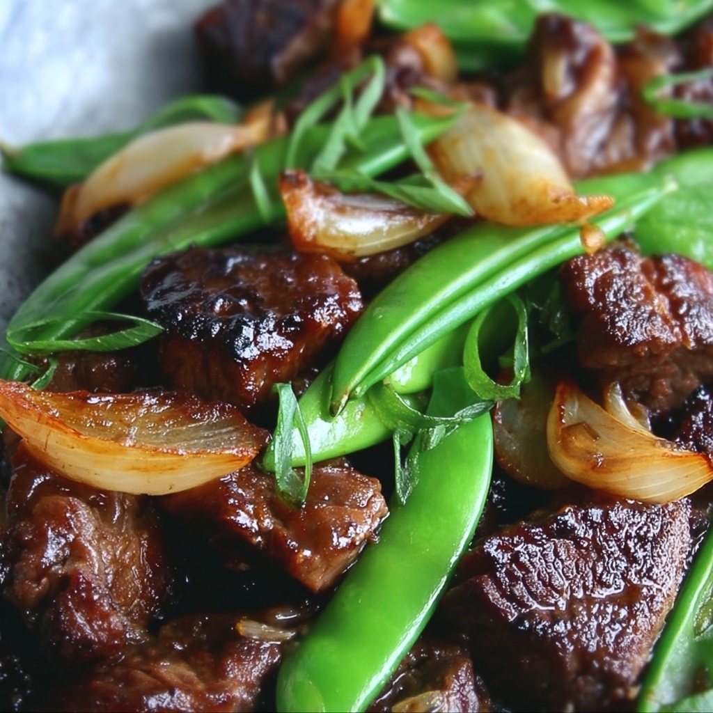 Asian Beef with Mushrooms and Snow Peas Recipe - Recipe Image