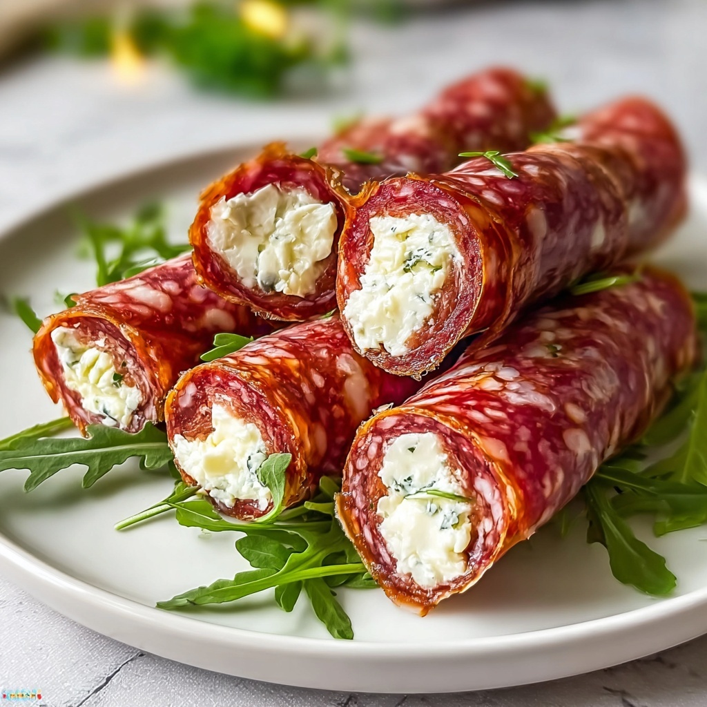 Salami Roll-Ups with Cream Cheese and Fresh Vegetables Recipe - Recipe Image