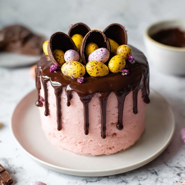 Vegan Easter Egg Cake with Strawberry Italian Meringue Buttercream and Chocolate Ganache Drip Recipe