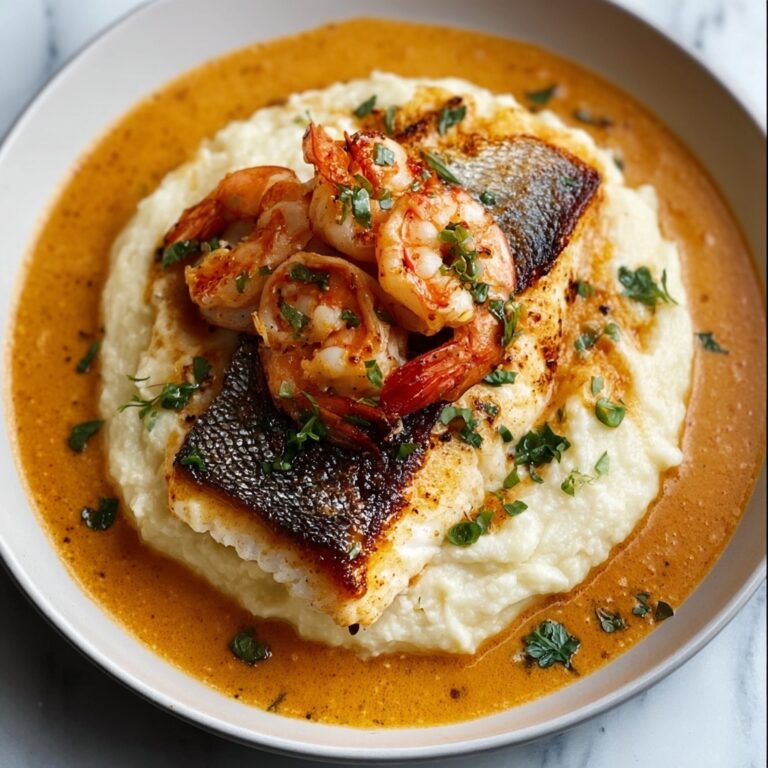Red Snapper & Shrimp Grits with a Cajun Cream Sauce Recipe