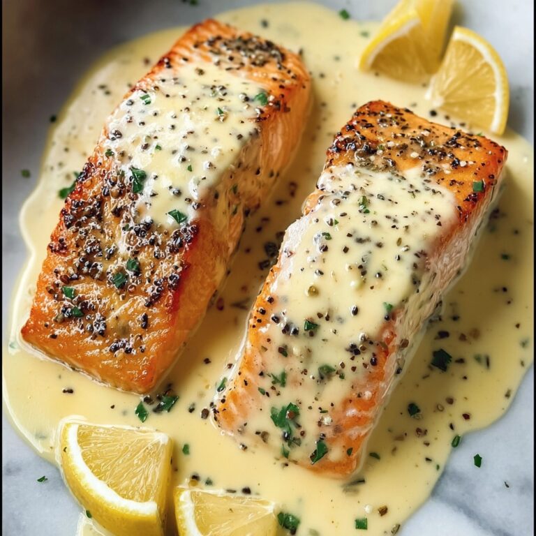 Baked Salmon with Creamy Lemon Garlic Sauce Recipe