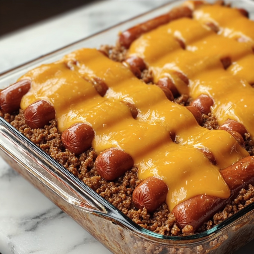 Fully Loaded Classic Chili Cheese Dog Casserole Recipe - Recipe Image