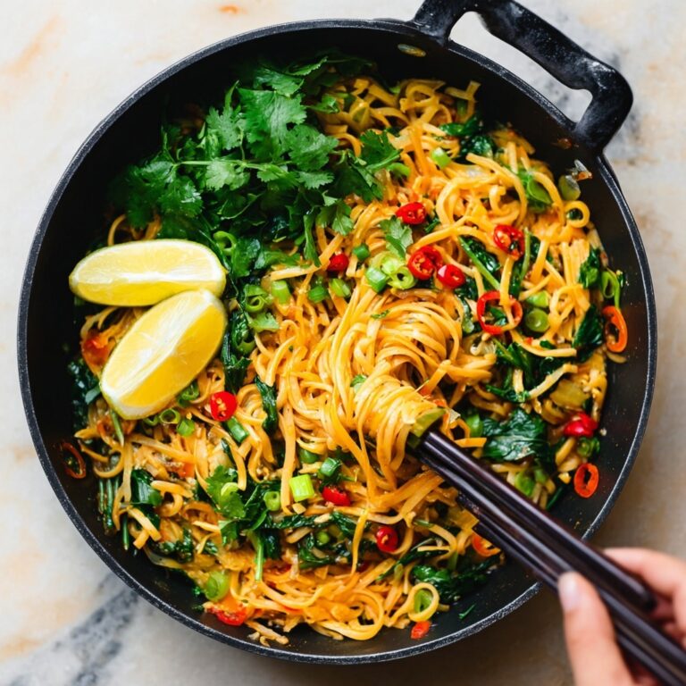 Rainbow Vegetarian Pad Thai with Peanuts and Basil Recipe