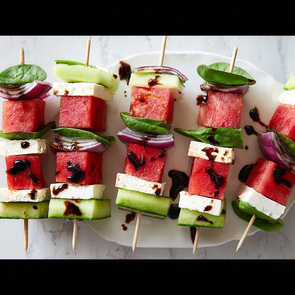 Watermelon Cucumber Feta Skewers Recipe - Recipe Image