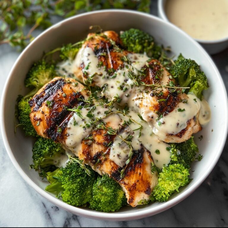 Grilled Chicken & Broccoli Bowls with Creamy Garlic Sauce Recipe