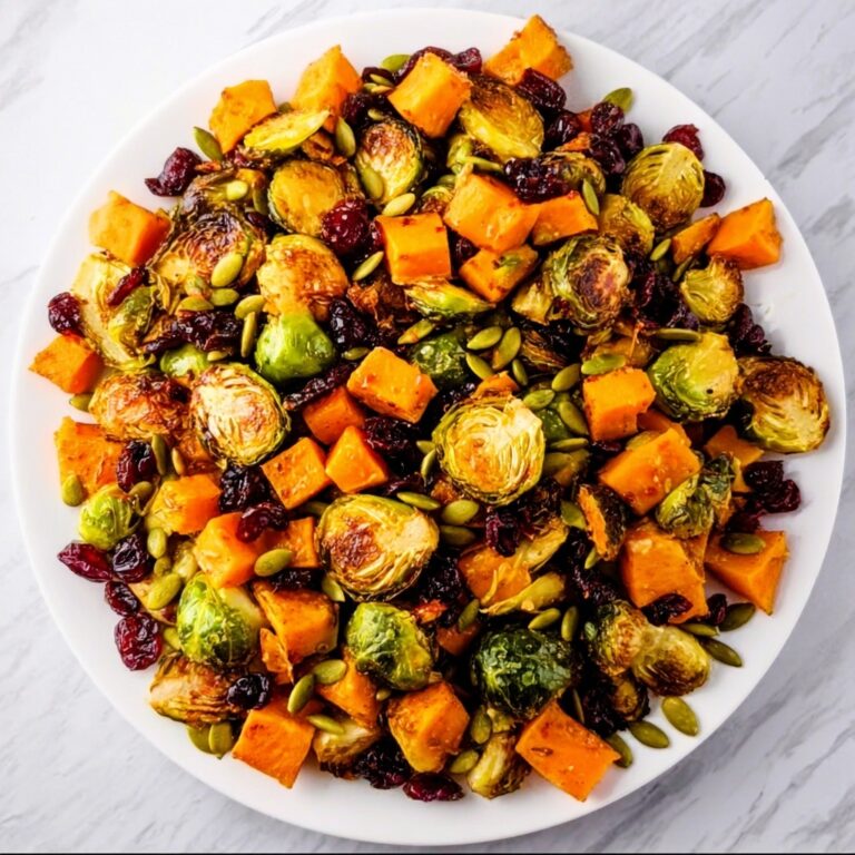Cranberry-Glazed Roasted Butternut Squash, Brussels Sprouts & Sweet Potato Salad Recipe