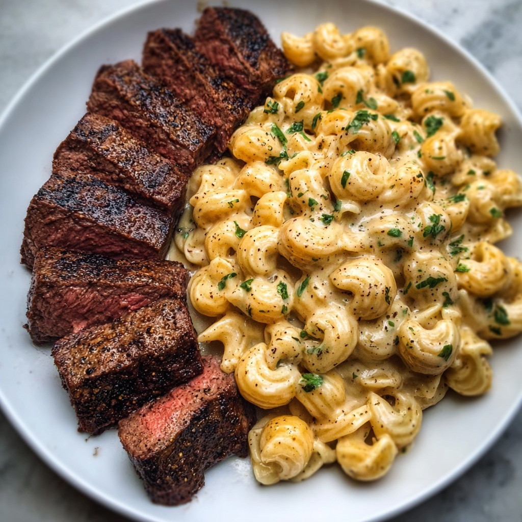 Garlic Butter Steak Tips with Cheesy Rigatoni Recipe - Recipe Image