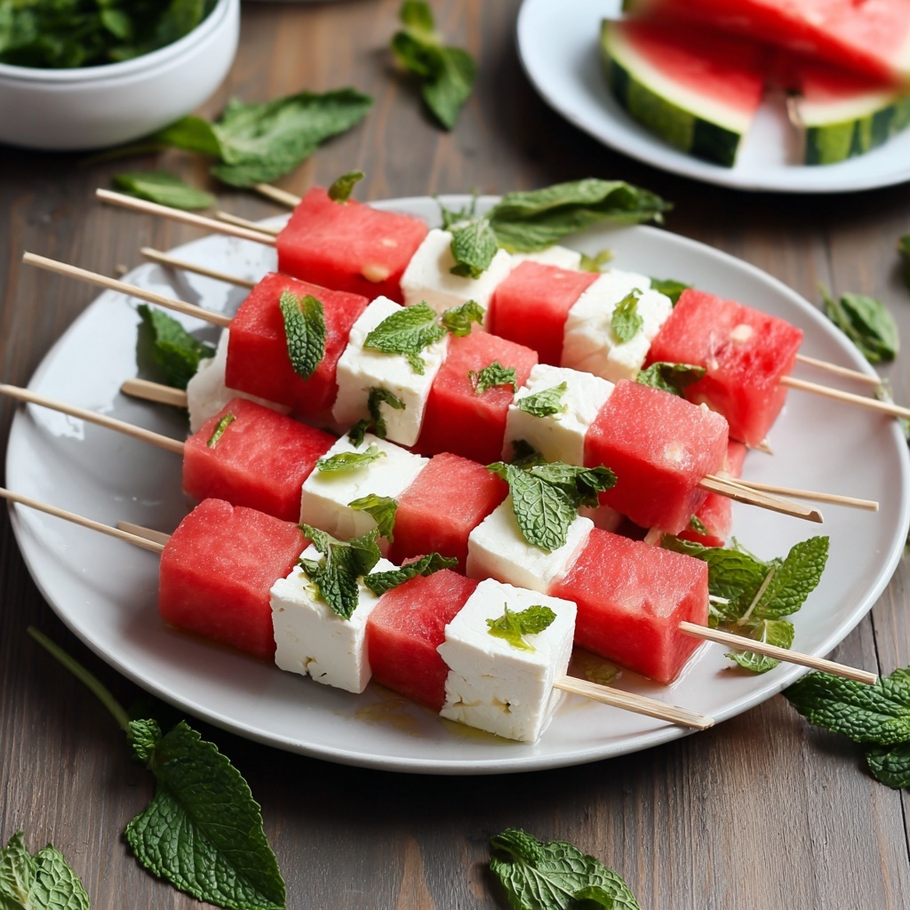 Watermelon and Feta Skewers with Mint Recipe - Recipe Image