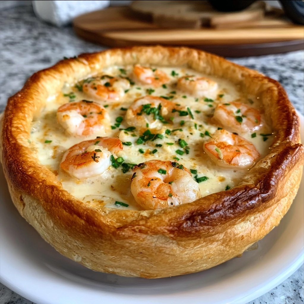 Cheesy Garlic Shrimp Bread Bowl Recipe - Recipe Image