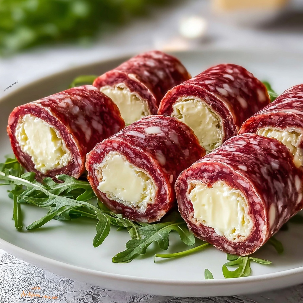 Salami Roll-Ups with Cream Cheese and Fresh Vegetables Recipe - Recipe Image