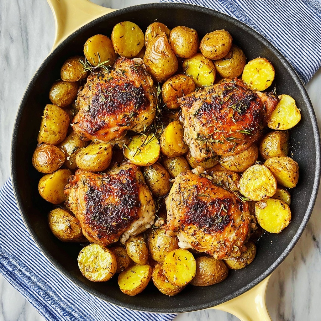 Herb-Crusted Roast Chicken with Garlic Potatoes Recipe - Recipe Image