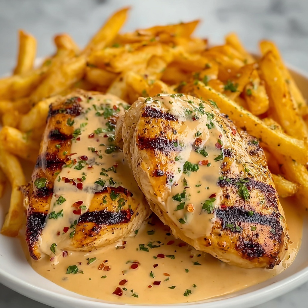 Spicy Creamy Garlic Parmesan Chicken Fillet with Fries Recipe - Recipe Image