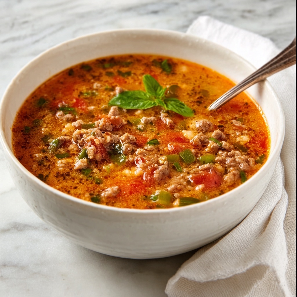 Stuffed Pepper Soup with Ground Beef and Rice Recipe - Recipe Image