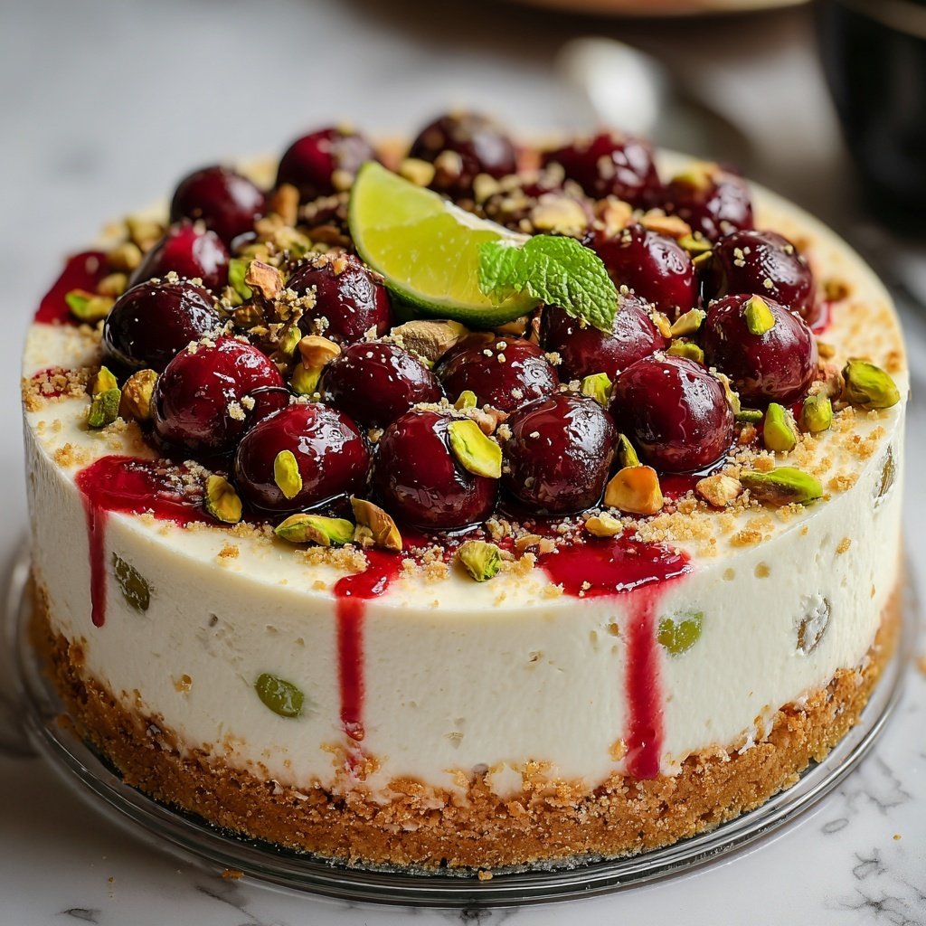 Luscious Lemon-Lime Cherry Pistachio Cheesecake Recipe - Recipe Image