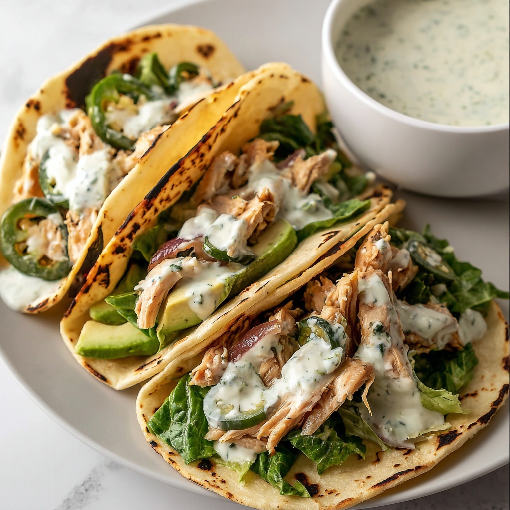 Shredded Chicken Tacos with Creamy Chimichurri Sauce Recipe - Recipe Image