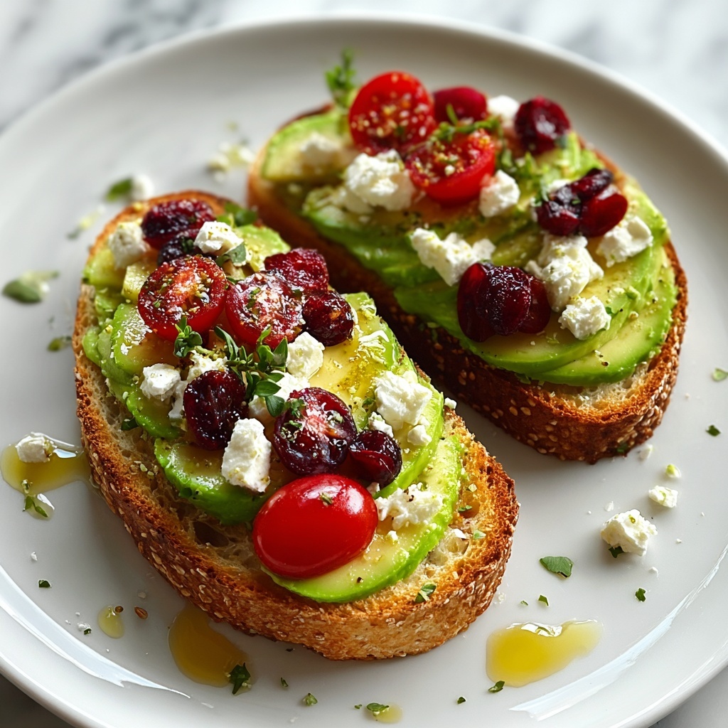 Avocado Feta Toast with Tomato, Cranberries & Olive Oil Recipe - Recipe Image