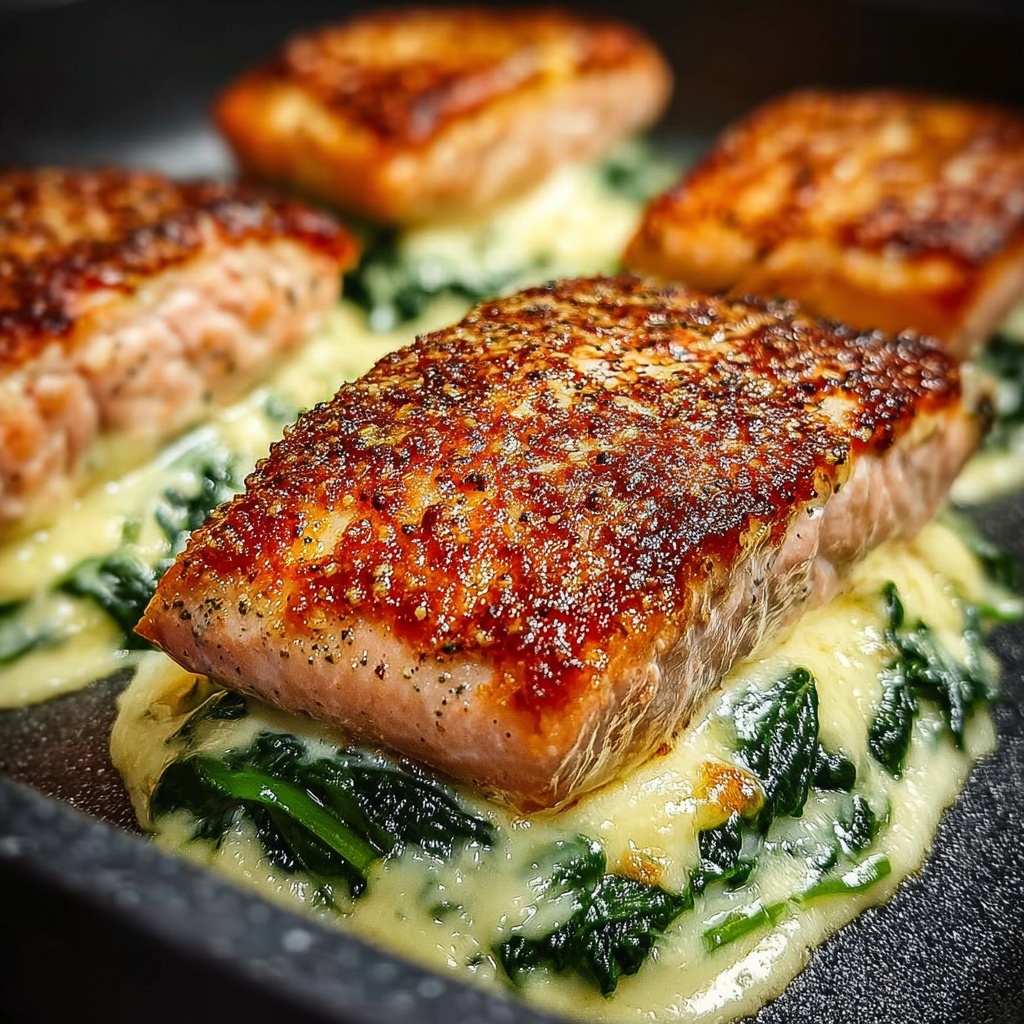 Blackened Salmon Stuffed with Spinach and Parmesan Recipe - Recipe Image