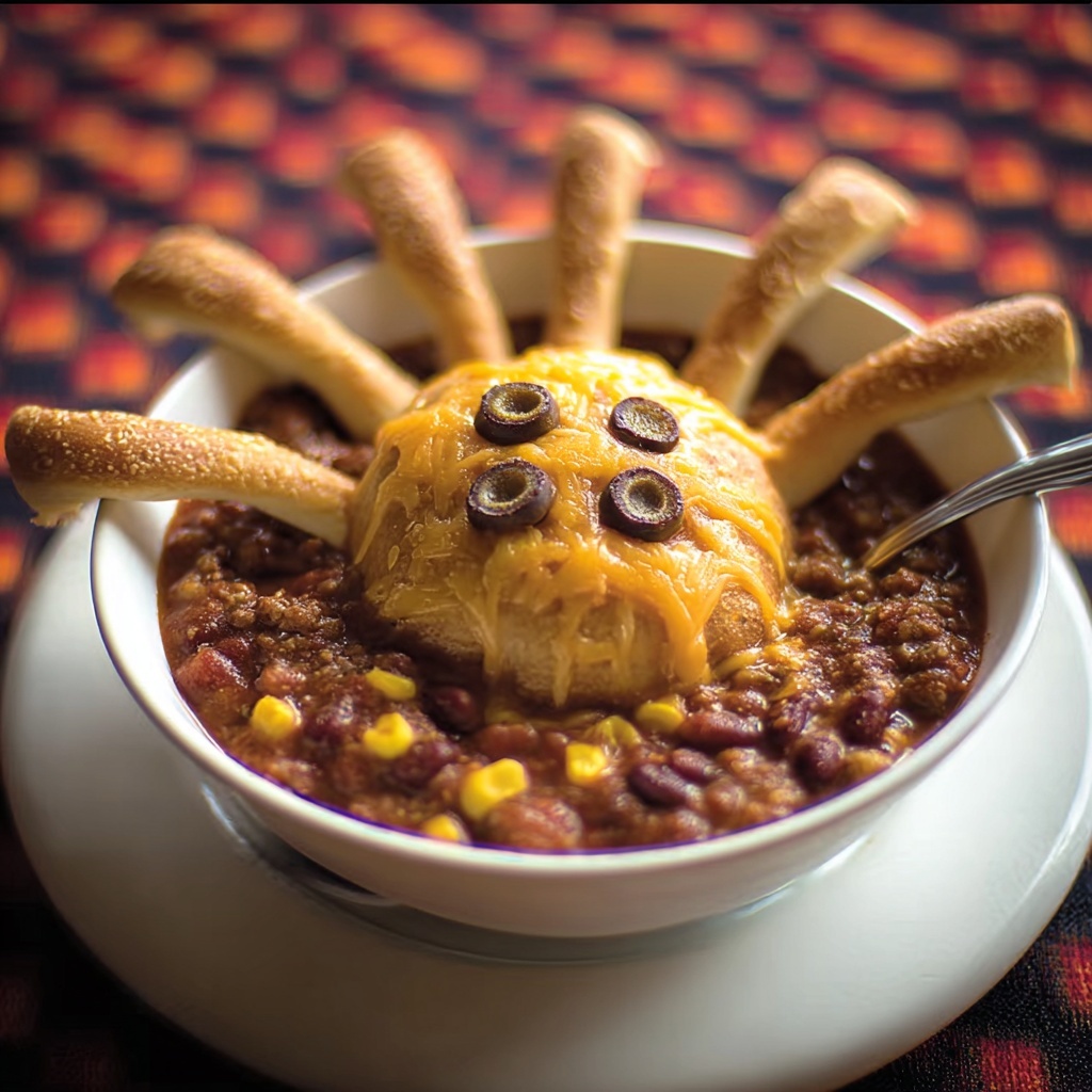 Cauldron of Chili with Spider Breads Recipe - Recipe Image