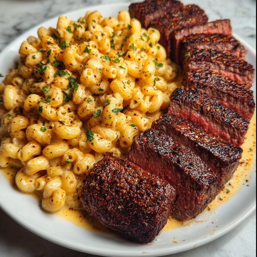 Garlic Butter Steak Tips with Cheesy Rigatoni Recipe - Recipe Image