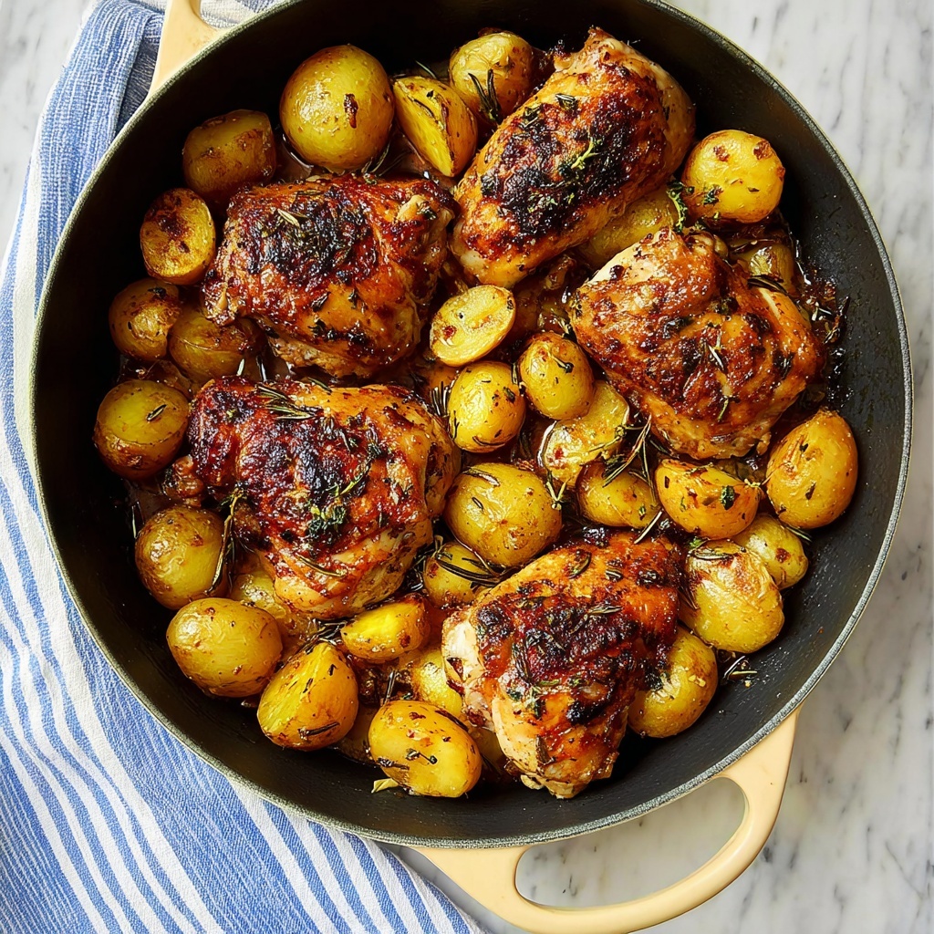 Herb-Crusted Roast Chicken with Garlic Potatoes Recipe - Recipe Image