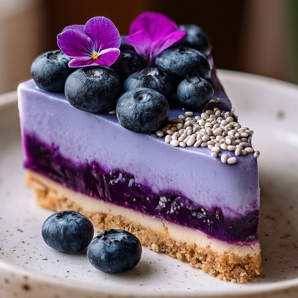 No-Bake Plant-Based Vegan Blueberry Chia Seed Pie Recipe - Recipe Image