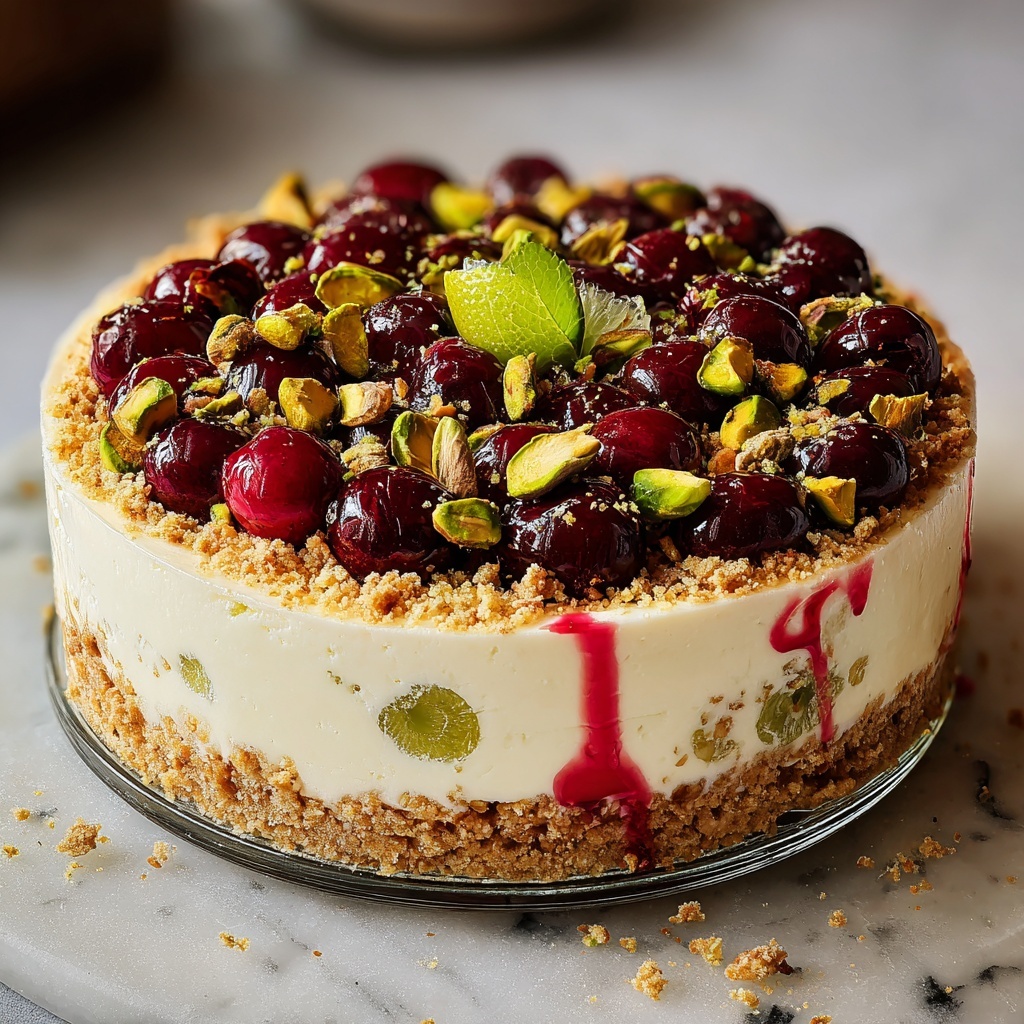 Luscious Lemon-Lime Cherry Pistachio Cheesecake Recipe - Recipe Image
