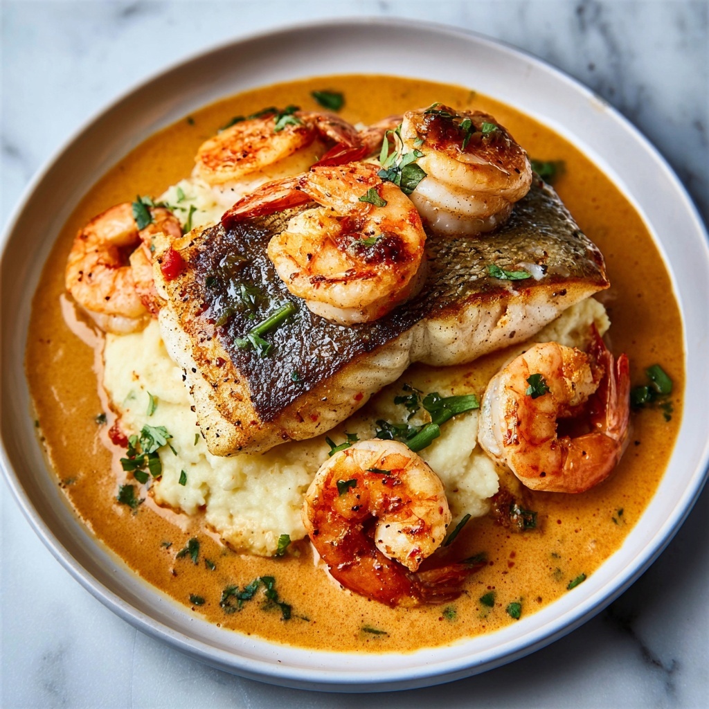 Red Snapper & Shrimp Grits with a Cajun Cream Sauce Recipe - Recipe Image