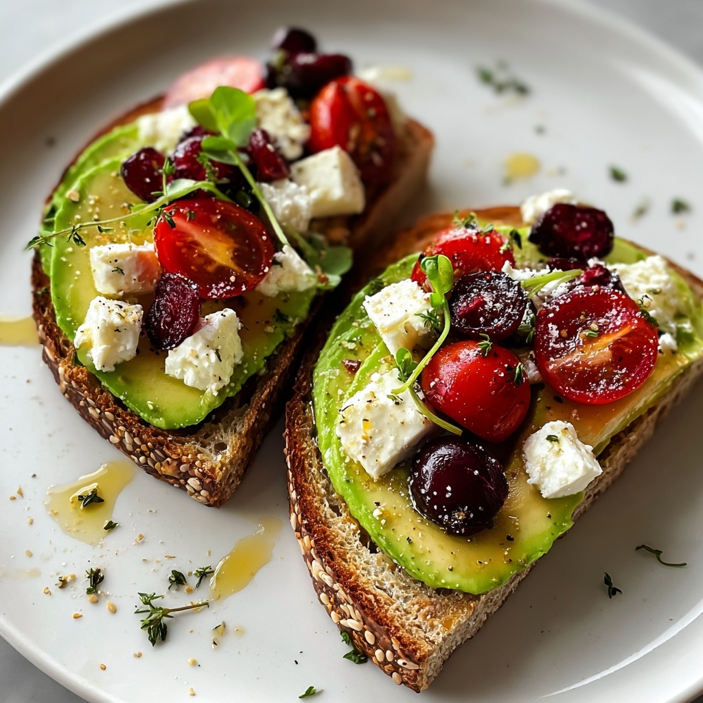 Avocado Feta Toast with Tomato, Cranberries & Olive Oil Recipe - Recipe Image
