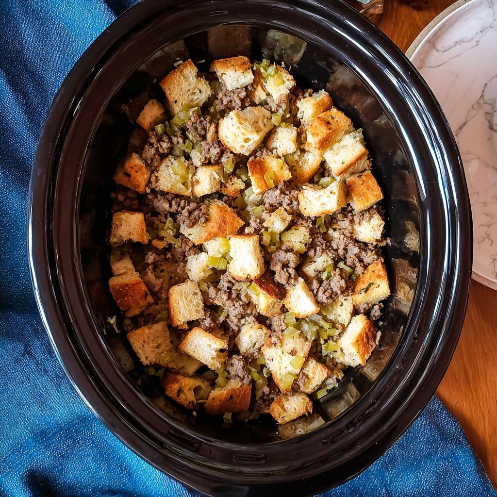 Crockpot Sausage and Apple Stuffing Recipe - Recipe Image