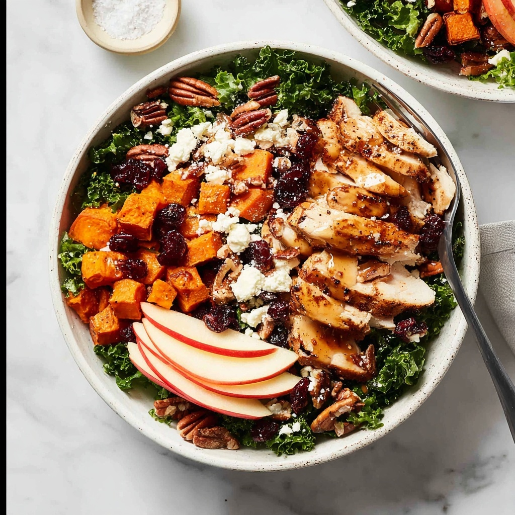 Fall Harvest Kale Salad with Roasted Sweet Potatoes, Chicken, and Cranberries Recipe - Recipe Image