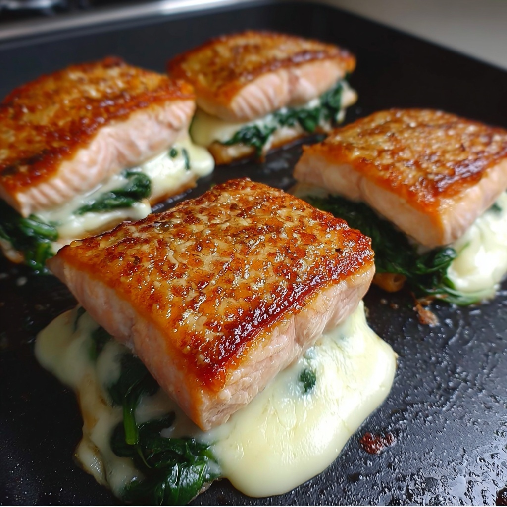 Blackened Salmon Stuffed with Spinach and Parmesan Recipe - Recipe Image