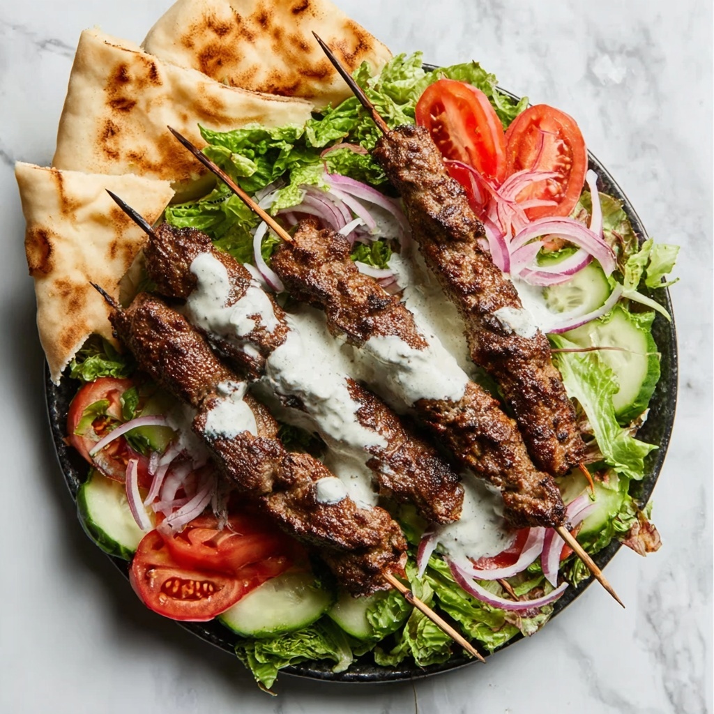 Middle Eastern Kofta Kebabs with Salad and Flatbread Recipe - Recipe Image