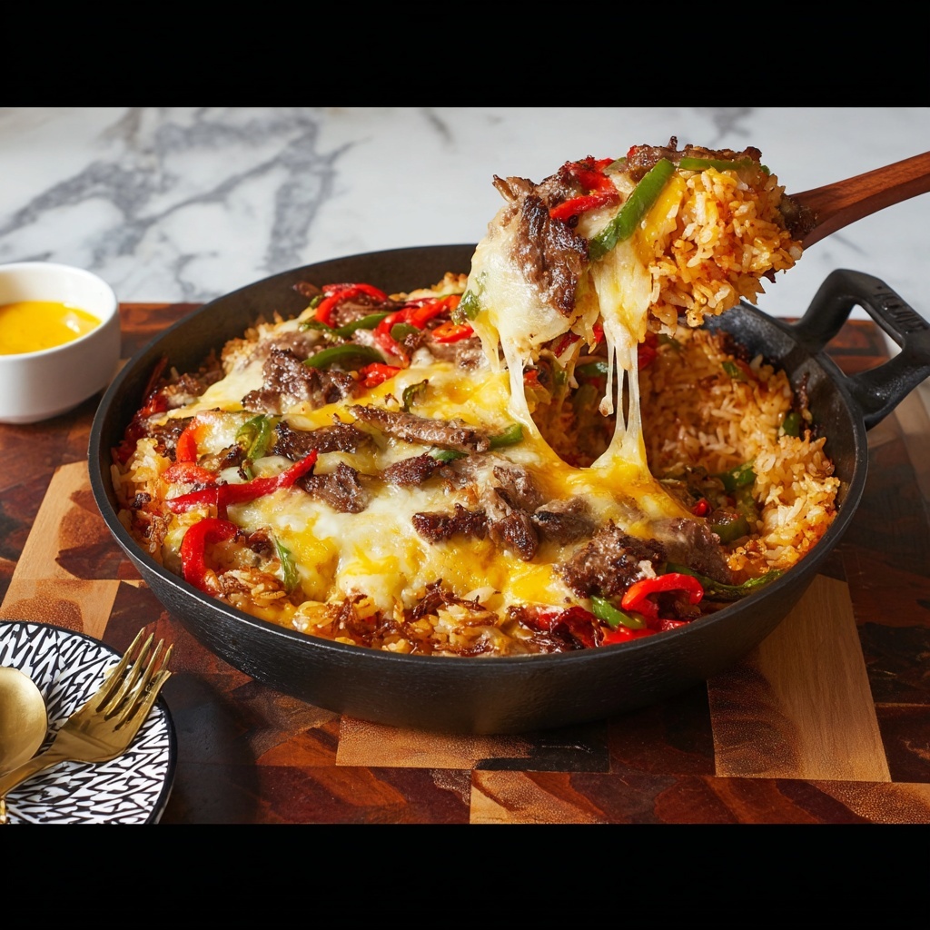 One Pan Steak Fajita and Rice Skillet Recipe - Recipe Image