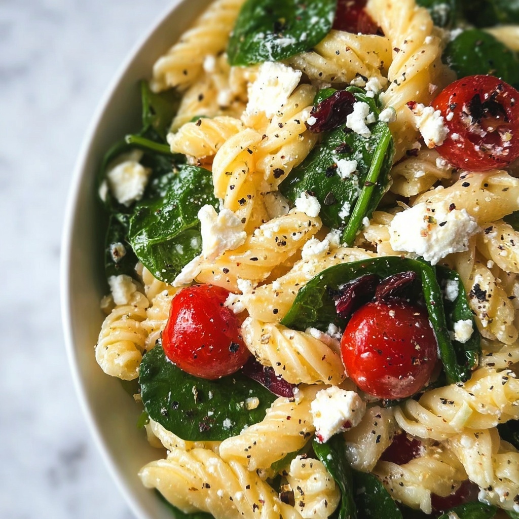 Vibrant Spinach Pasta Salad with Feta and Sweet Cranberries Recipe - Recipe Image