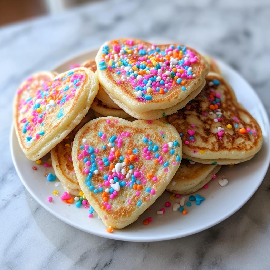 Rainbow Sprinkle Heart Pancakes Recipe - Recipe Image