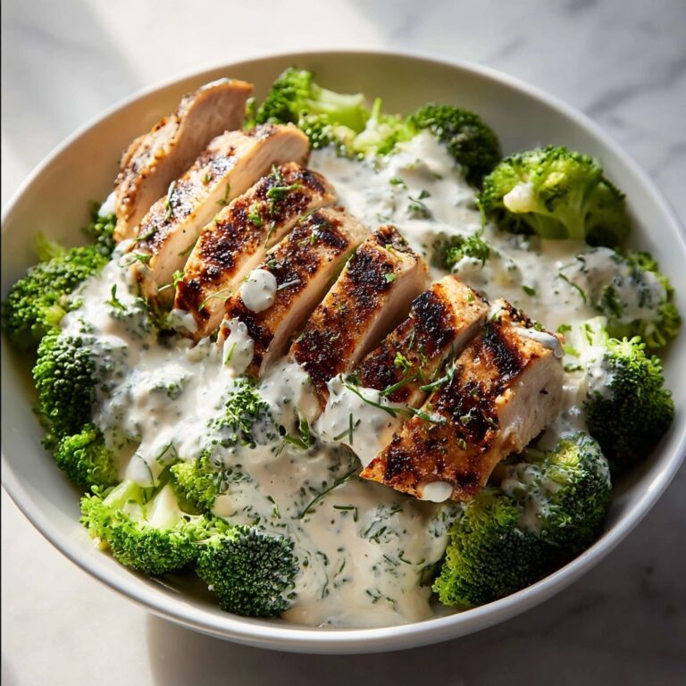 Grilled Chicken Broccoli Bowls with Creamy Garlic Sauce Recipe