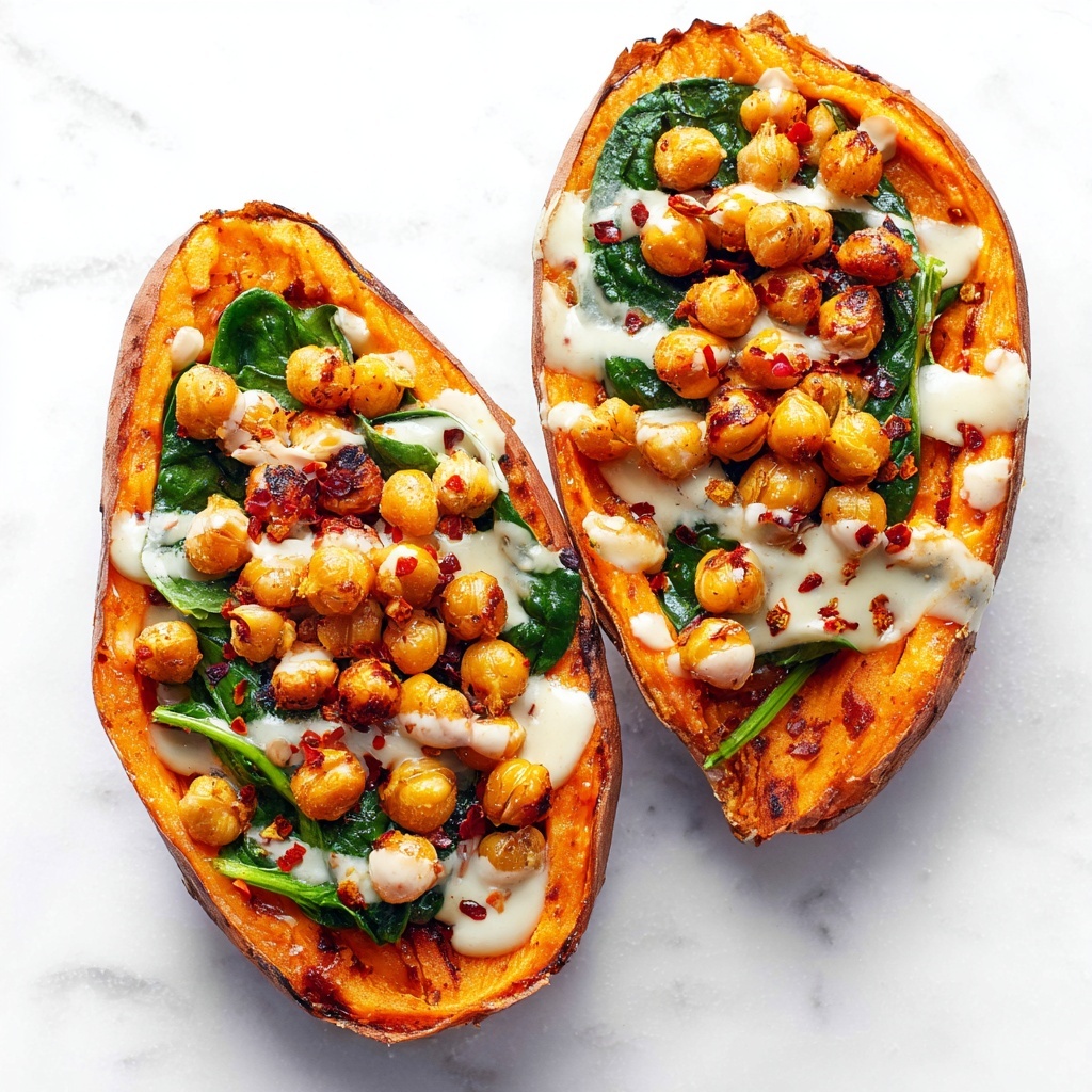 Chickpea Spinach Stuffed Sweet Potatoes Recipe - Recipe Image