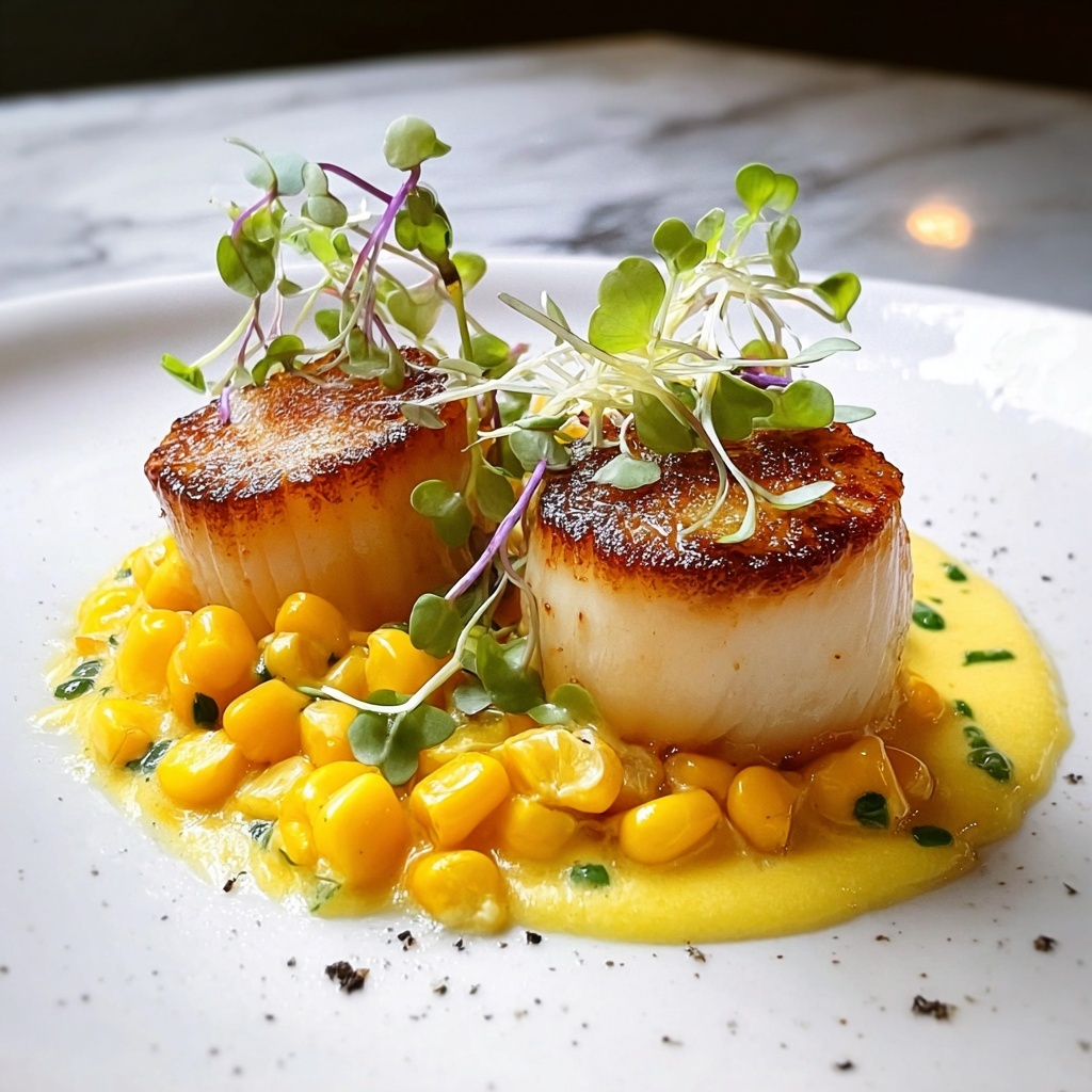 Seared Scallops with Smoky Sweet Corn Purée Recipe - Recipe Image