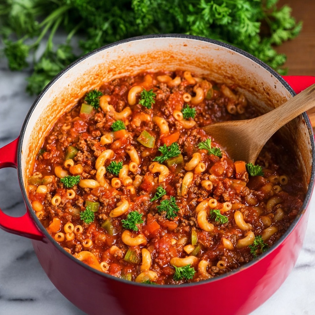 Easy One-Pot American Goulash with Ground Beef, Tomatoes, and Cheddar Recipe - Recipe Image