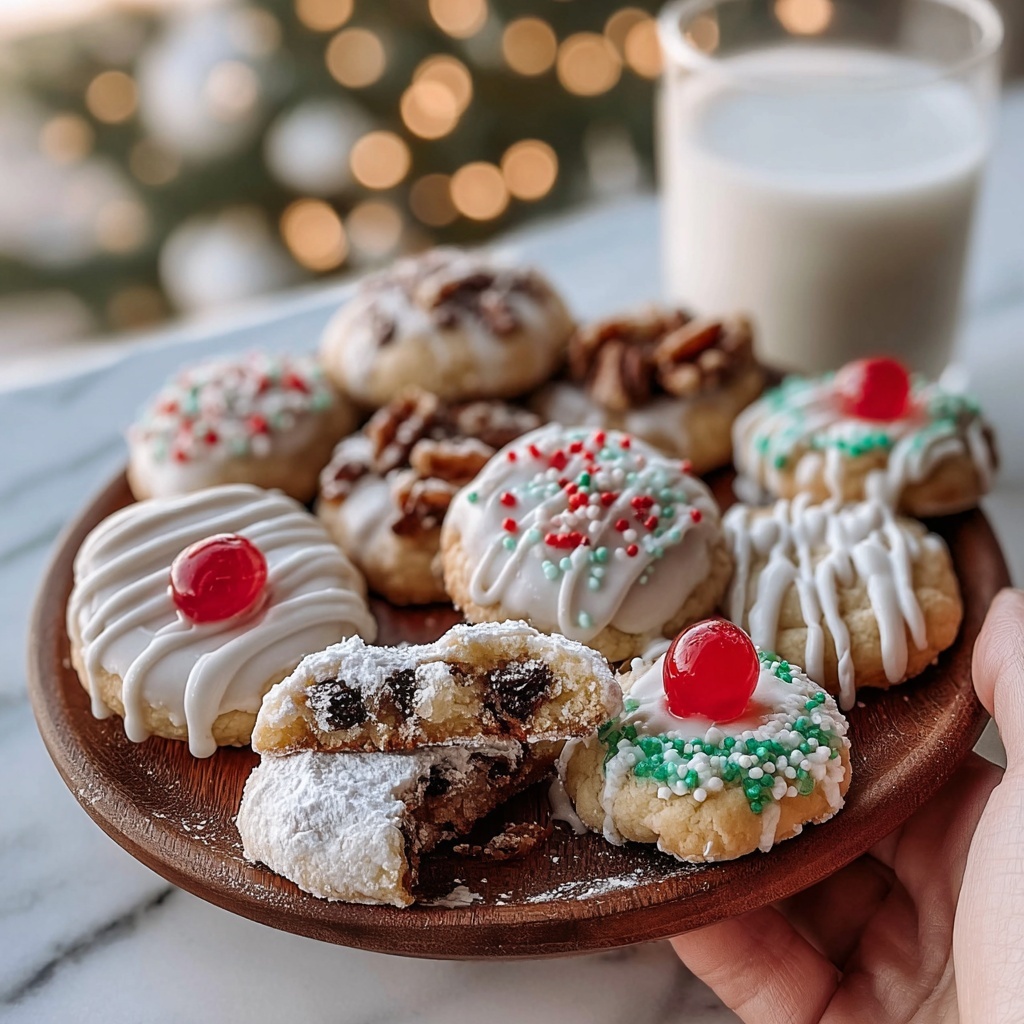 Festive Christmas Cookies with Dates, Cherry Decorations, and White Chocolate Drizzle Recipe - Recipe Image