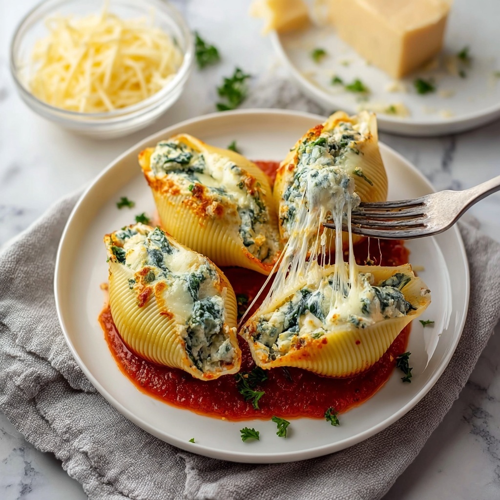 Creamy Spinach and Ricotta Stuffed Shells with Marinara Recipe - Recipe Image